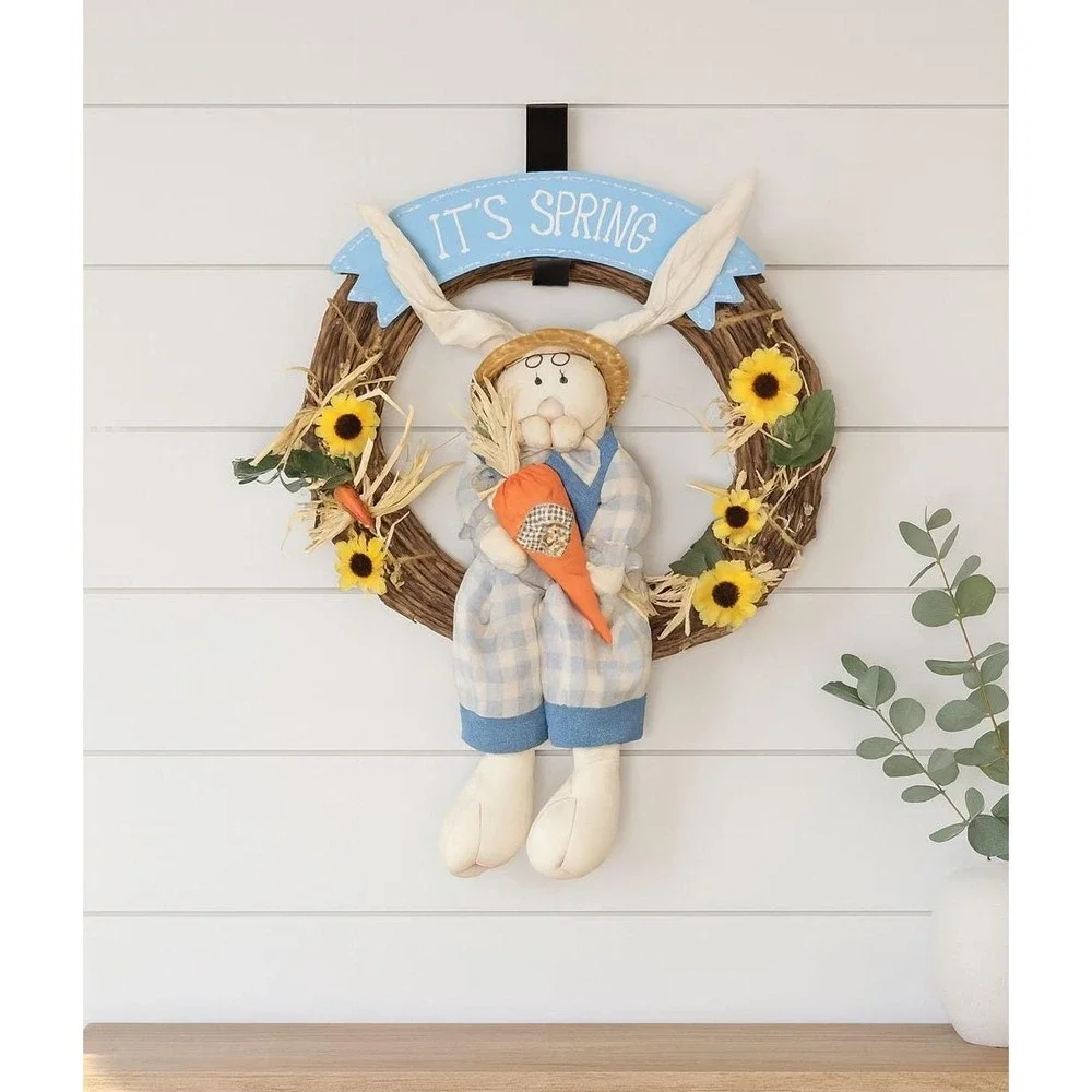 Vintage Easter Bunny Spring Grapevine Wreath Rustic Floral Door Decor
